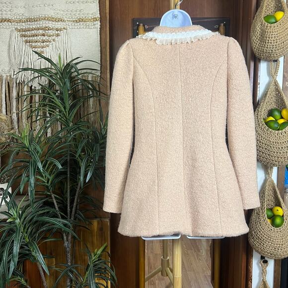 Coquette Blush Lace Trim Coat S Bow Buttons Pearl Detail Korean Made Jacket Amy - Picture 2 of 12